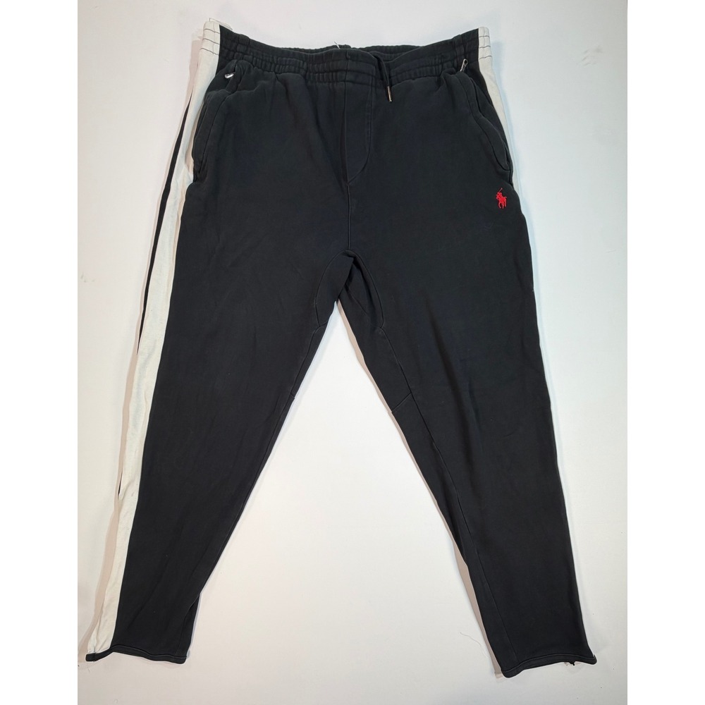 Polo Ralph Lauren Mens Black White Side Stripe Jogger Sweatpants XL Red Pony